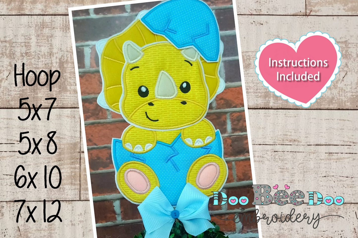 Baby Triceratops in the Egg Ornament - ITH Project - Machine Embroidery Design