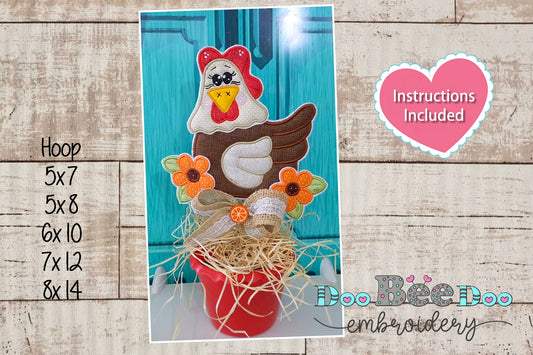 Cute Chicken Vase Ornament - ITH Project - Machine Embroidery Design