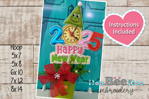 Happy New Year 2025 with Clock - ITH Project - Machine Embroidery Design