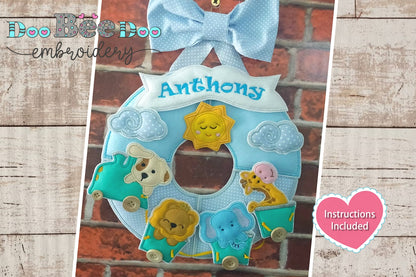 Animal Train Wreath - ITH Project - Machine Embroidery Design