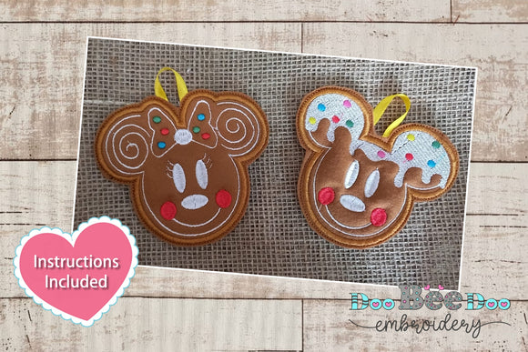Gingerbread Mickey and Minnie Ornaments - ITH Project - Machine Embroidery Design