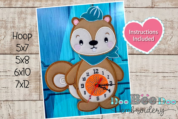 Cute Squirrel Clock - ITH Project - Machine Embroidery Design