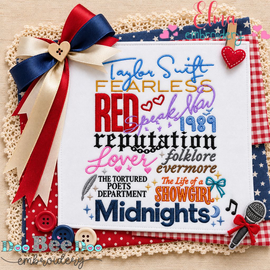 Taylor Swift Complete Album Eras - Fill Stitch - Machine Embroidery Design