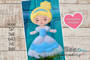 Cinderela Cute Princess Ornament - ITH Project - Machine Embroidery Design