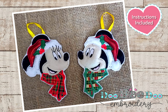 Mickey and Minnie Christmas Tree Ornaments - ITH Project - Machine Embroidery Design