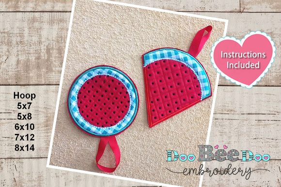 Watermelon Pot Coaster Set - ITH Project - Machine Embroidery Design