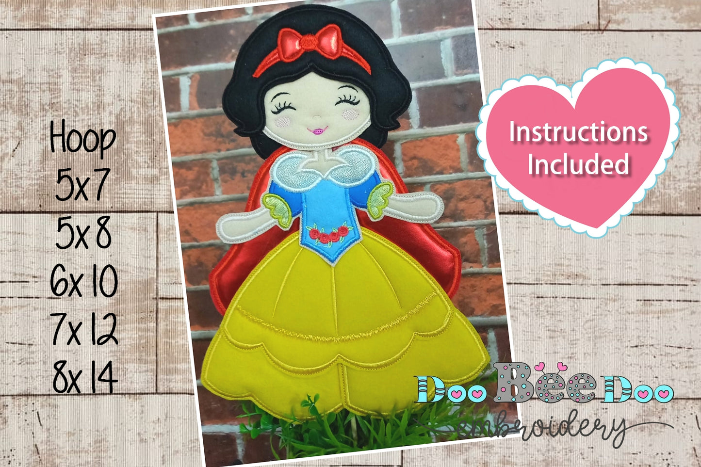 Snow White Cute Princess Ornament - ITH Project - Machine Embroidery Design