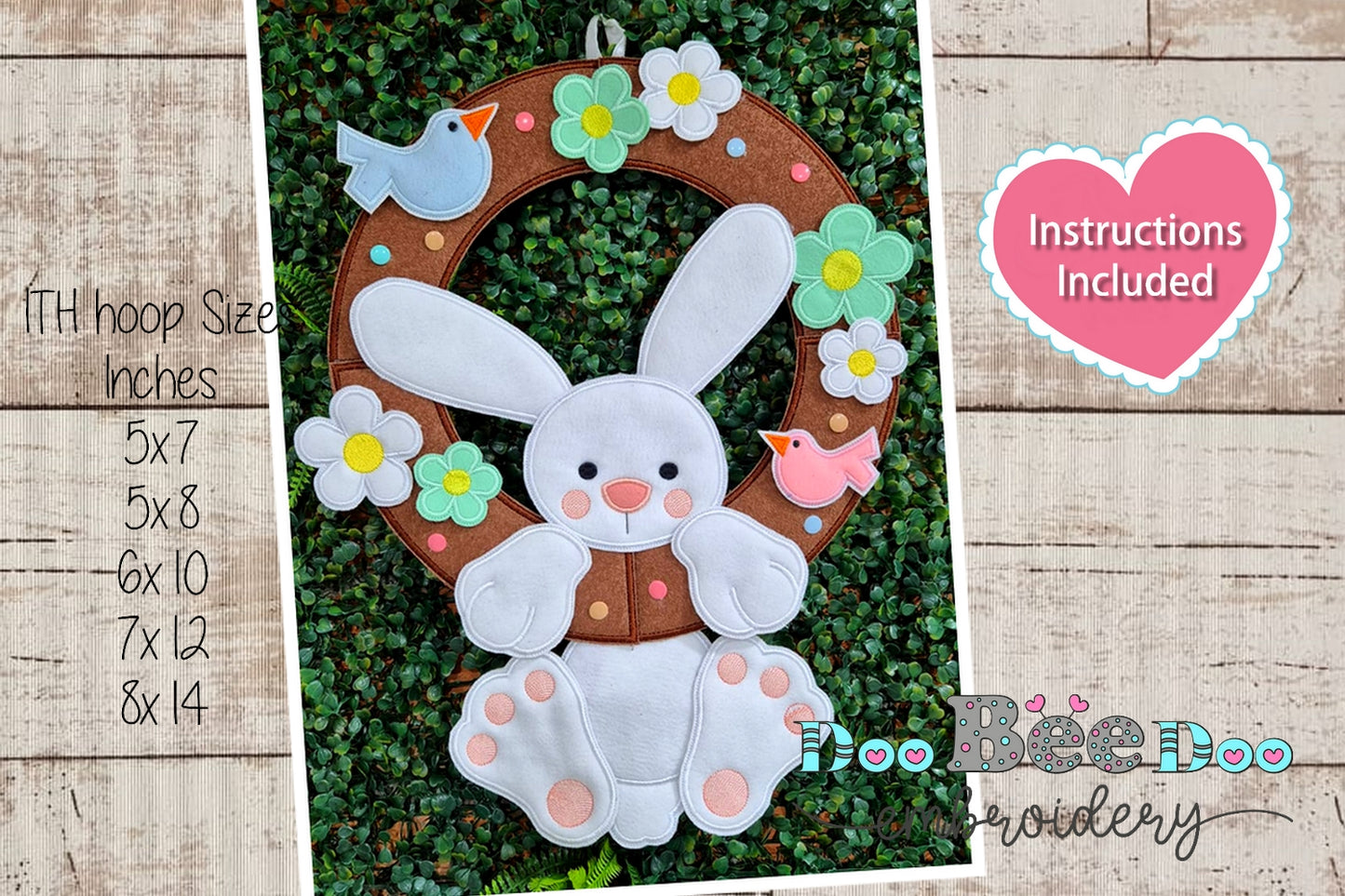 White Easter Bunny Wreath with Hat - ITH Project - Machine Embroidery Design