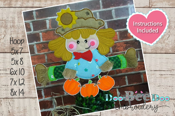 Scarecrow with Pumpkins Vase Ornament - ITH Project - Machine Embroidery Design
