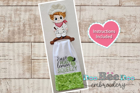 Cake Chef Boy Dishcloth Holder - ITH Project - Machine Embroidery Design