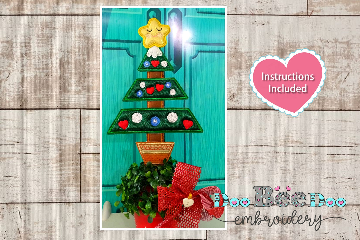 Christmas Tree Vase Ornament - ITH Project - Machine Embroidery Design