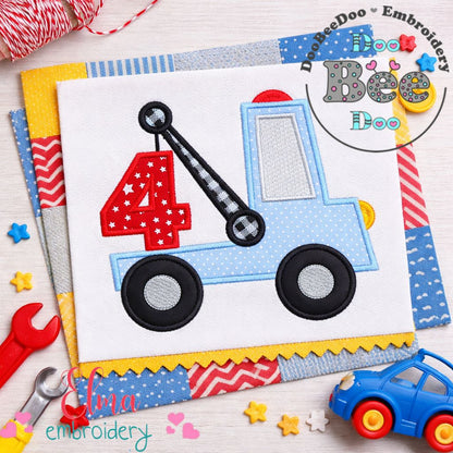 Tow Truck Number Four - Applique Stitch - Machine Embroidery Design