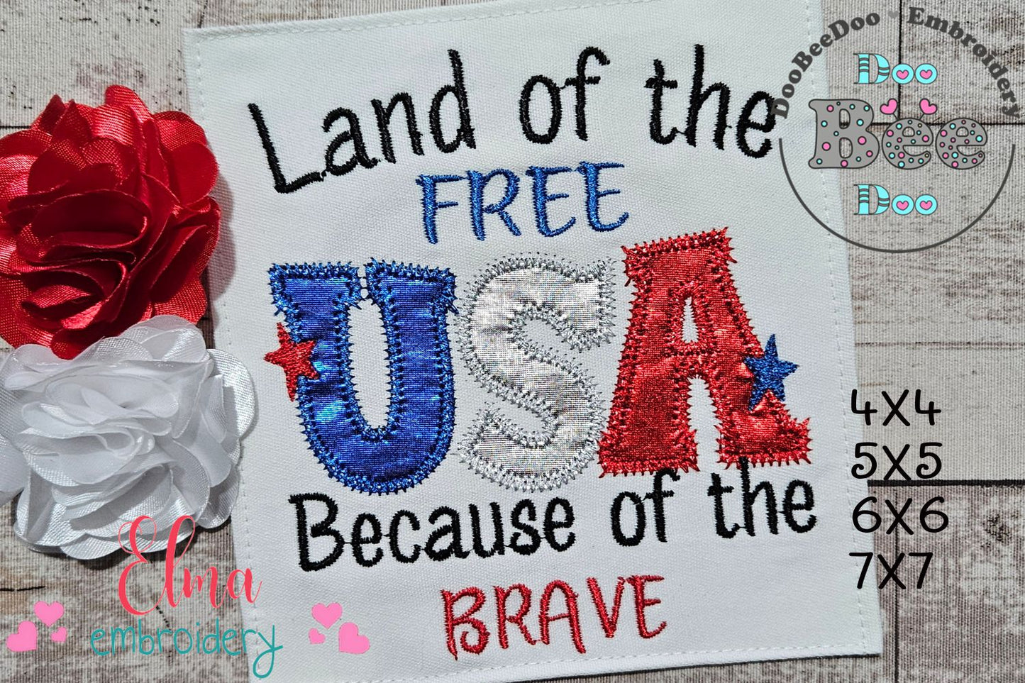 ⭐ Brave & Free USA 🇺🇸 – Zigzag Applique – Machine Embroidery Design