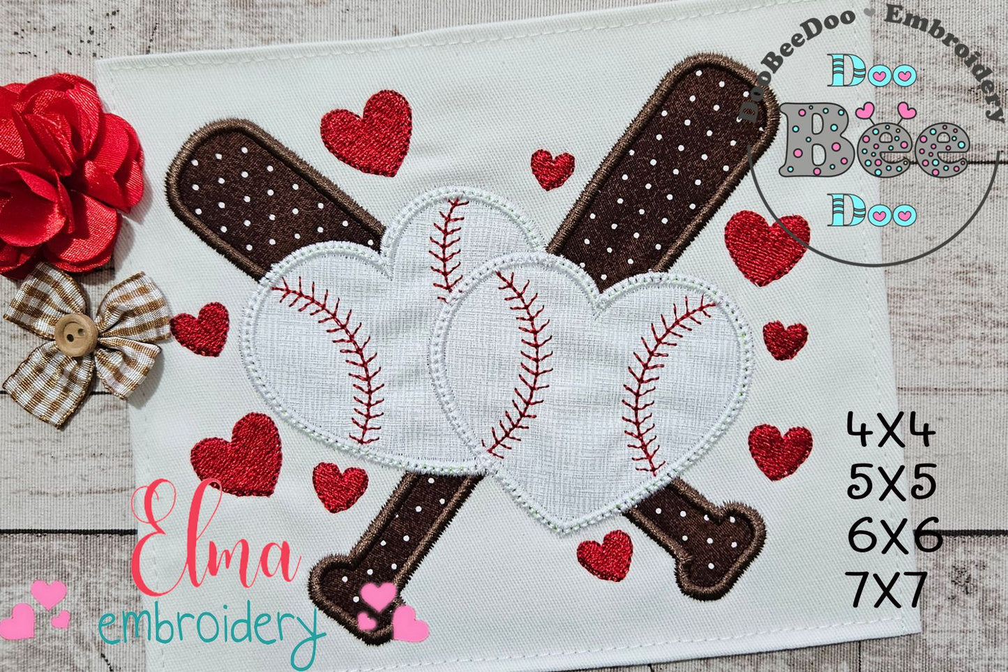 Baseball Bats and Hearts - Applique - Machine Embroidery Design