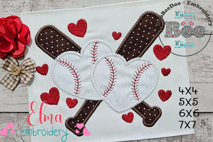Baseball Bats and Hearts - Applique - Machine Embroidery Design