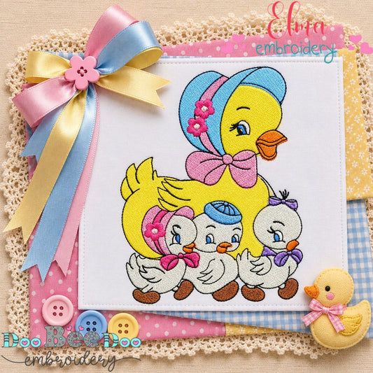 Sweet Mama Duck & Ducklings - Fill Stitch - Machine Embroidery Design