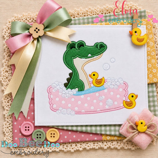 Bubble Bath Gator - Applique - Machine Embroidery Design