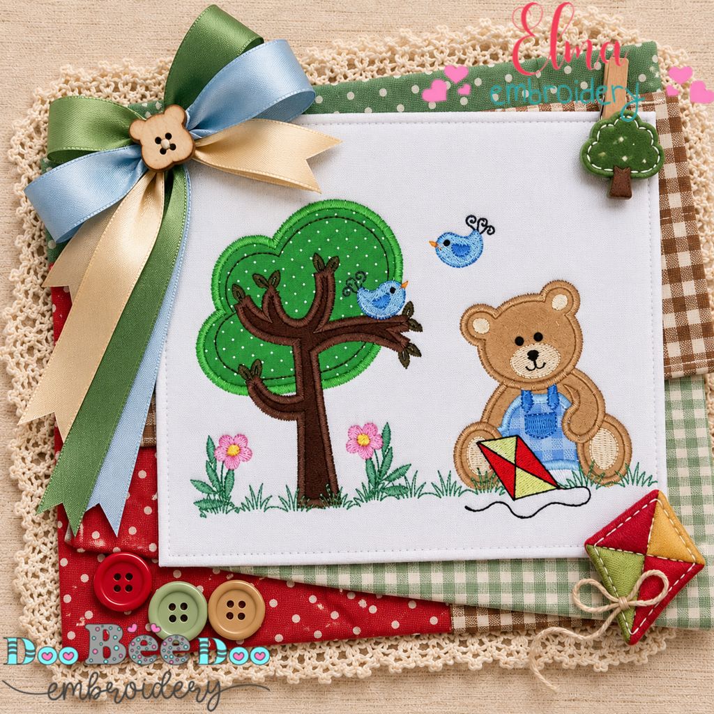 Little Bear’s Kite Day – Applique – Machine Embroidery Design
