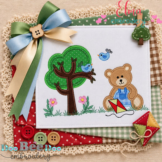 Little Bear’s Kite Day – Applique – Machine Embroidery Design