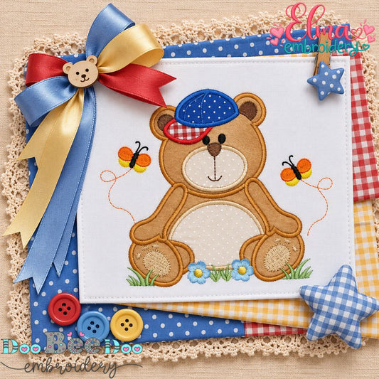 Butterfly Garden Teddy Bear Boy - Appliqué - Machine Embroidery Design