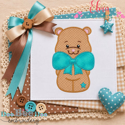 Sweet Teddy Bear Big Bow - Appliqué - Machine Embroidery Design