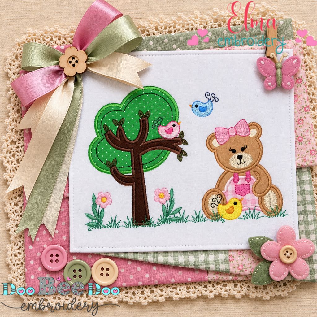 Sweet Bear Garden - Applique - Machine Embroidery Design