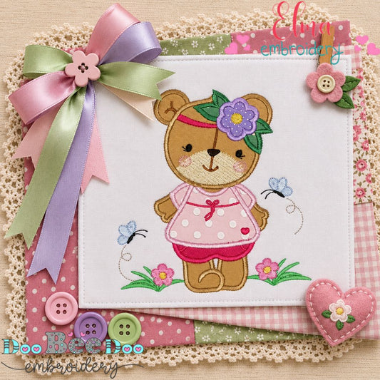 Butterfly Garden Teddy - Applique - Machine Embroidery Design
