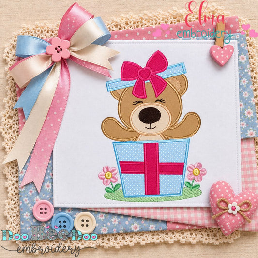 Teddy Bear Surprise Gift - Appliqué - Machine Embroidery Design