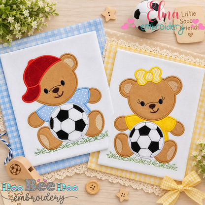 Soccer Sweetheart Bears - Appliqué - Machine Embroidery Design
