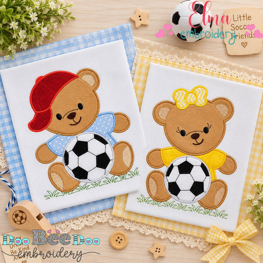 Soccer Sweetheart Bears - Appliqué - Machine Embroidery Design