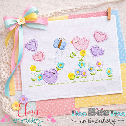 Garden Birds and Flowers - Appliqué – Machine Embroidery Design