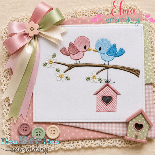 Lovebirds on a Branch - Fill Stitch - Machine Embroidery Design