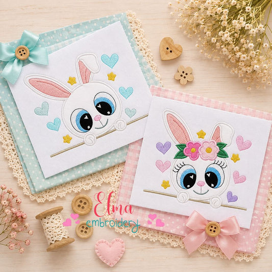 Bunny Love Peekers - Applique - Machine Embroidery Design