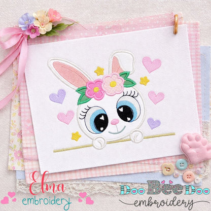 Sweet Bunny Girl Peeking – Appliqué – Machine Embroidery Design