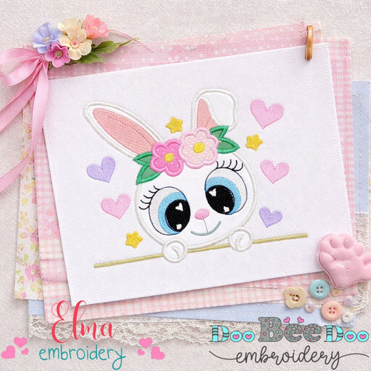 Sweet Bunny Girl Peeking – Appliqué – Machine Embroidery Design