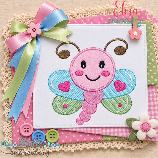 Happy Little Butterfly - Appliqué - Machine Embroidery Design