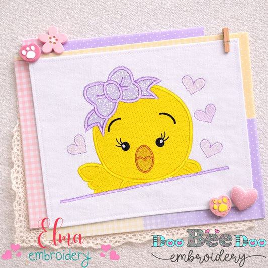 Cute Chick Girl with Bow and Hearts – Appliqué – Machine Embroidery Design
