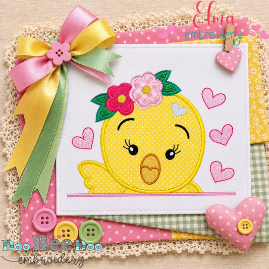 Floral Baby Chick - Appliqué - Machine Embroidery Design