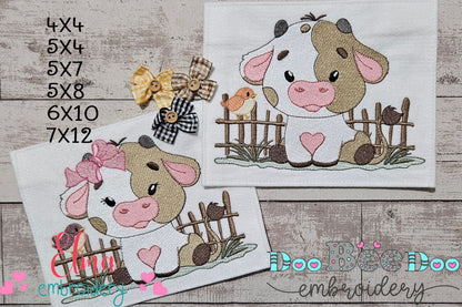 Country Cuties by the Fence 🐮💛 – Fill Stitch – Machine Embroidery Design – Set of 2 Designs