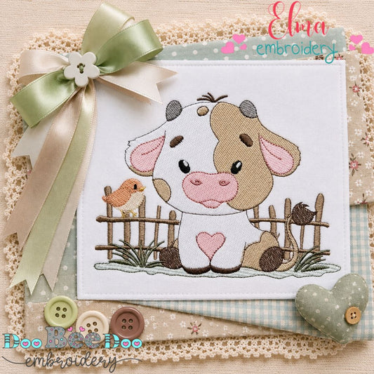 Sweet Farmyard Cow - Fill Stitch - Machine Embroidery Design