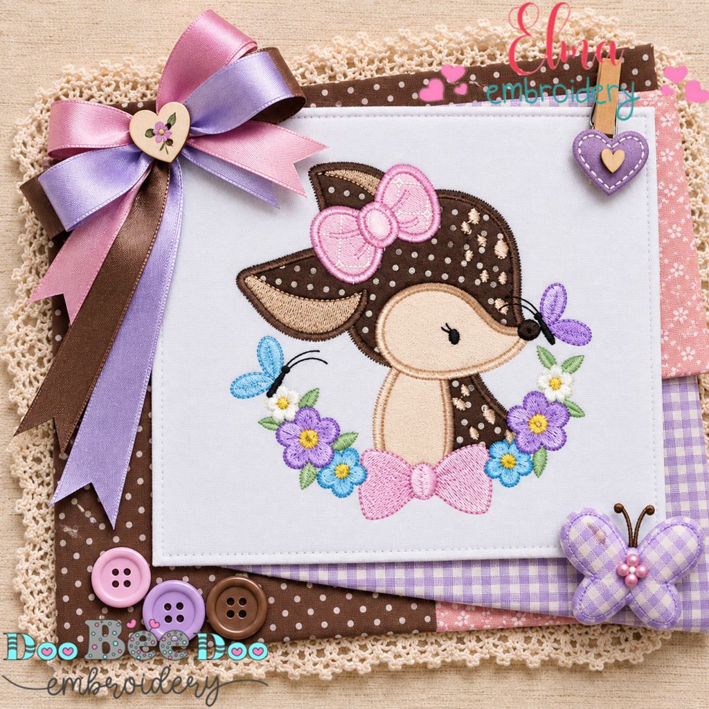 Butterfly Kisses Doe - Applique - Machine Embroidery Design