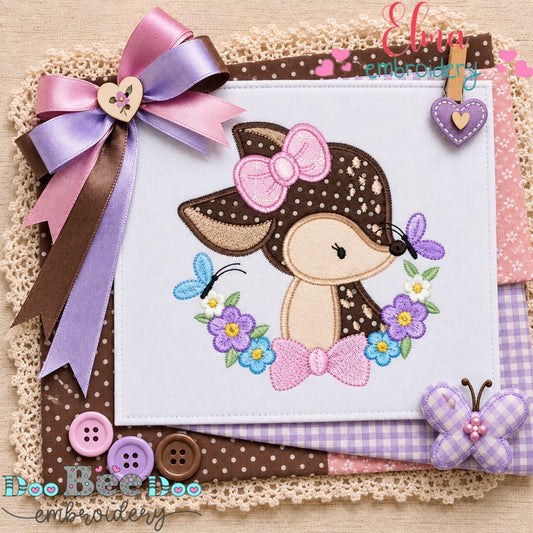 Butterfly Kisses Doe - Applique - Machine Embroidery Design