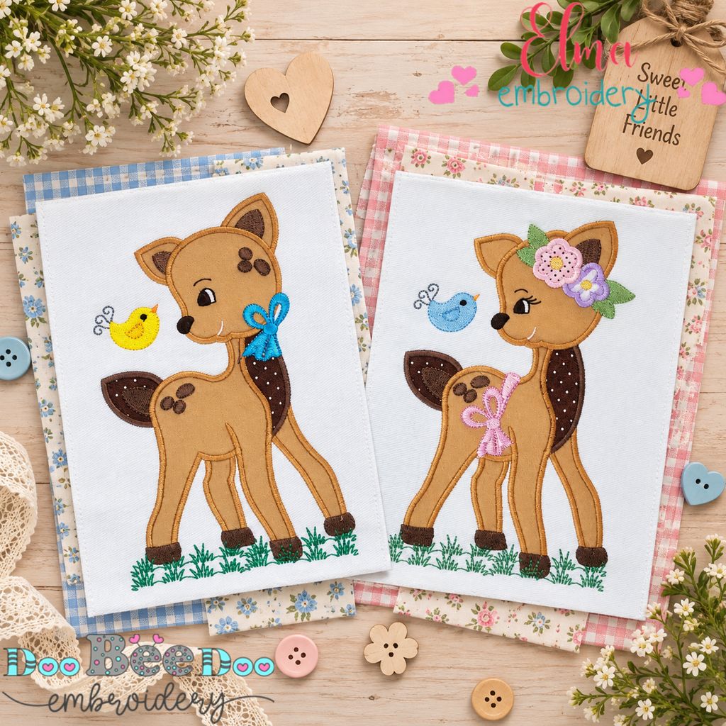 Little Woodland Deer Friends - Applique - Machine Embroidery Design