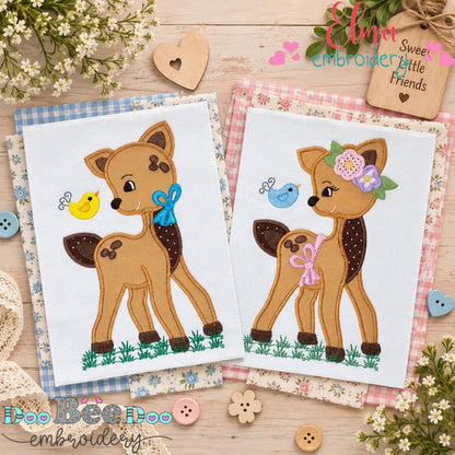 Little Woodland Deer Friends - Applique - Machine Embroidery Design