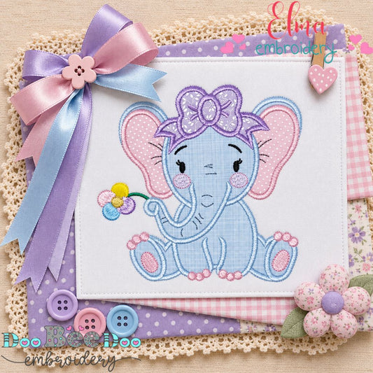 Darling Bow Elephant - Appliqué - Machine Embroidery Design