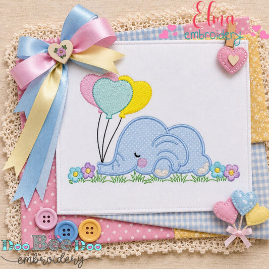 Dreamy Balloon Elephant - Applique - Machine Embroidery Design