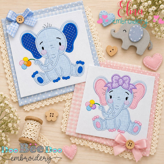 Sweet Little Elephants - Applique - Machine Embroidery Design