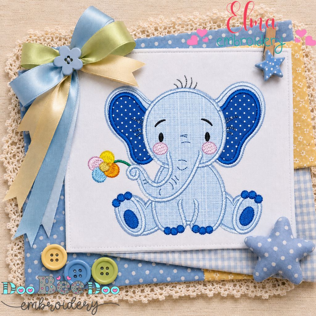 Sweet Little Elephant - Appliqué - Machine Embroidery Design