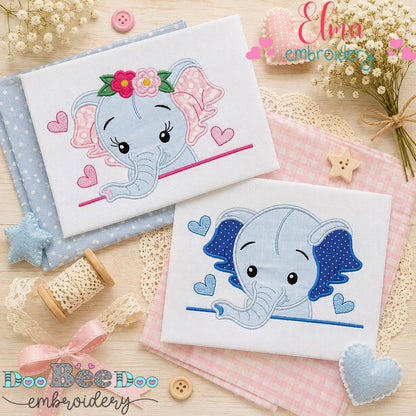 Sweet Peekaboo Elephants - Appliqué - Machine Embroidery Design