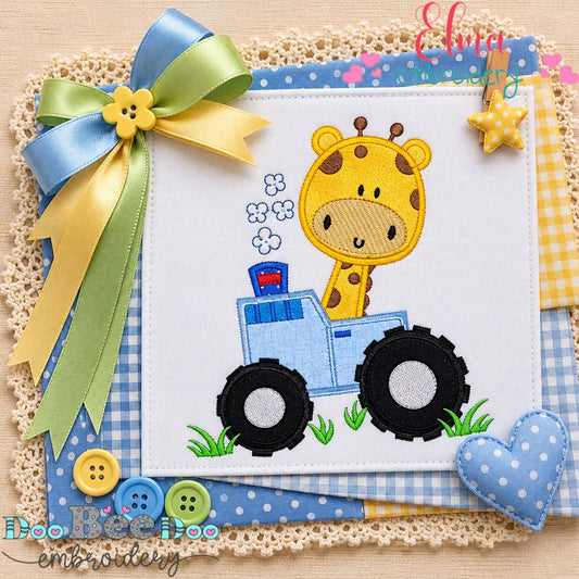 Little Giraffe Tractor Adventure - Appliqué - Machine Embroidery Design